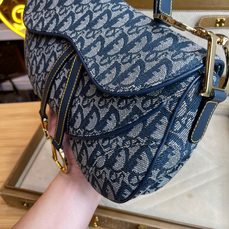 DIOR saddle 經典藍色印花屁屁雙馬鞍包✨中古極品-5