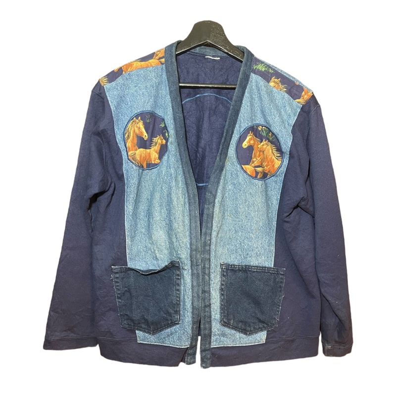 顛復古⚡️復古草原馬匹拼布刺繡牛仔罩衫外套❤️男女皆可F0221010-0