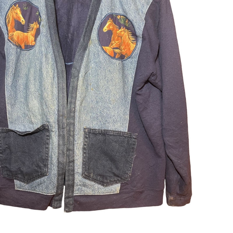 顛復古⚡️復古草原馬匹拼布刺繡牛仔罩衫外套❤️男女皆可F0221010-1