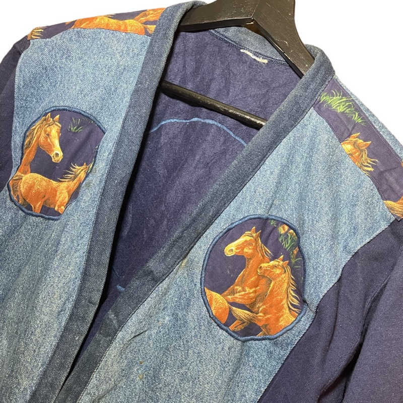 顛復古⚡️復古草原馬匹拼布刺繡牛仔罩衫外套❤️男女皆可F0221010-2