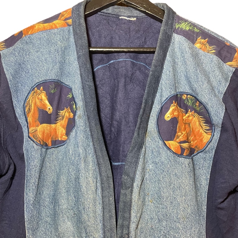 顛復古⚡️復古草原馬匹拼布刺繡牛仔罩衫外套❤️男女皆可F0221010-3