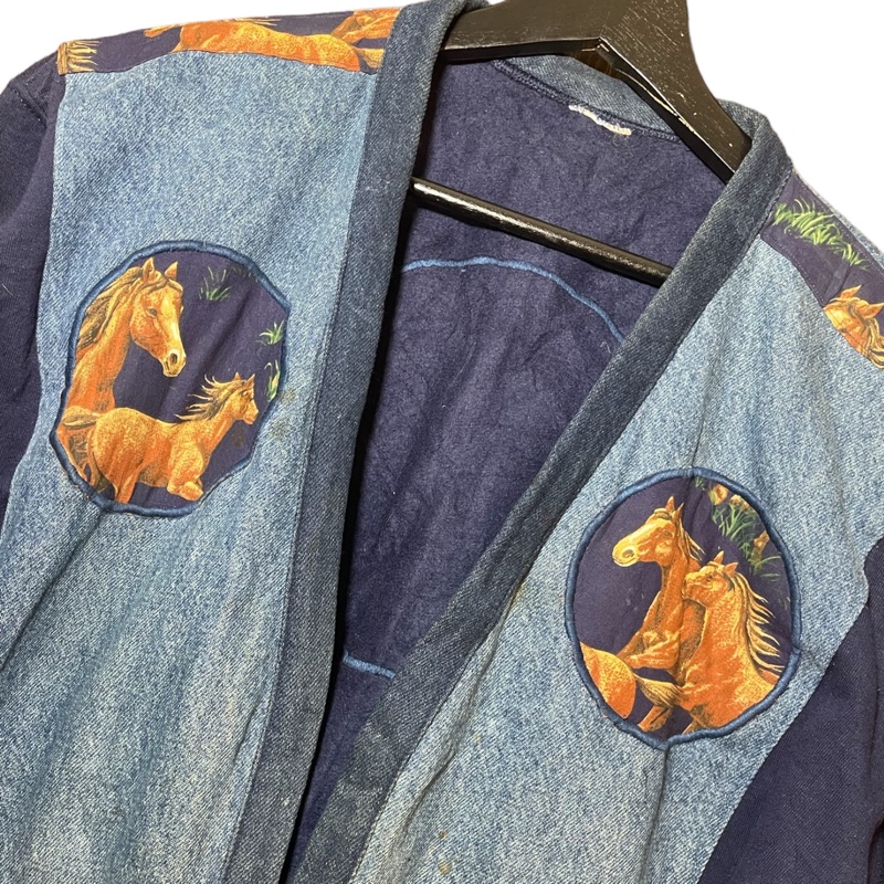 顛復古⚡️復古草原馬匹拼布刺繡牛仔罩衫外套❤️男女皆可F0221010-4