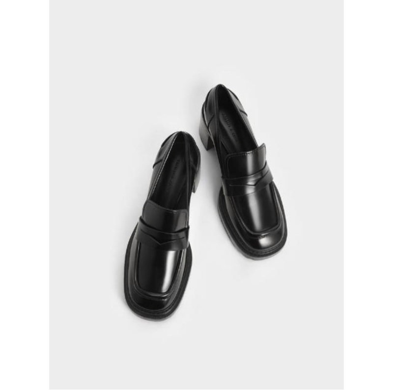 全新【CHARLES & KEITH】微方頭厚底樂福鞋-黑色，37號-2