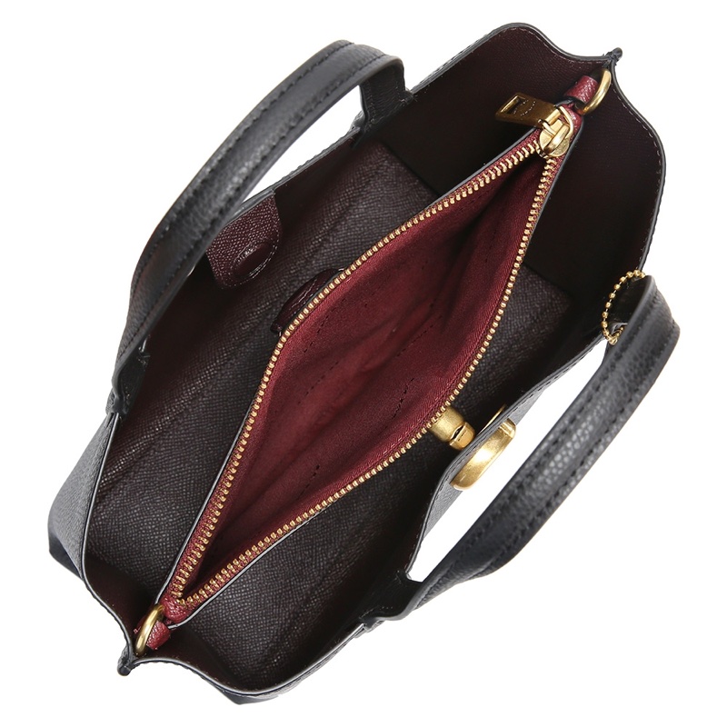 COACH Willow Tote 24 素面荔枝紋皮革手提/斜背兩用托特包-黑色-5