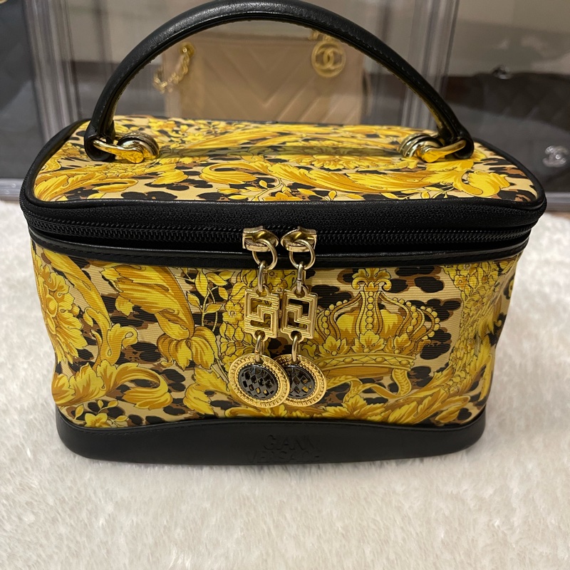 珍藏美品❤️VERSACE 豹紋 太陽頭 手提箱包 斜背化妝包 絕版珍品-14