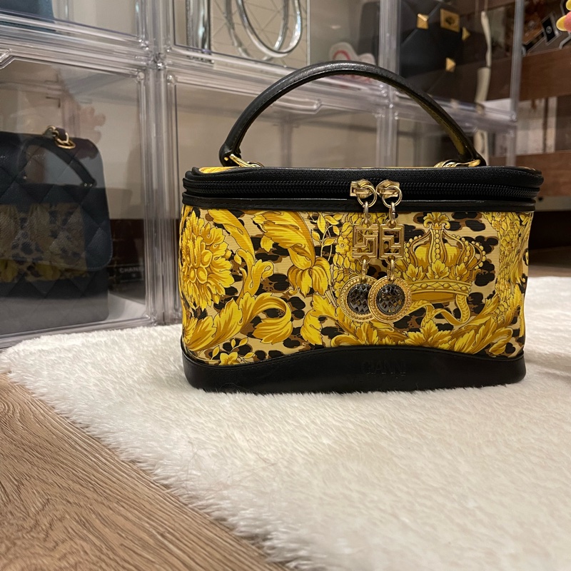 珍藏美品❤️VERSACE 豹紋 太陽頭 手提箱包 斜背化妝包 絕版珍品-16