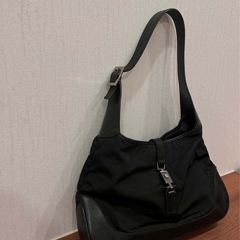 Gucci 黑色賈姬包 肩背包 黑色提袋-0