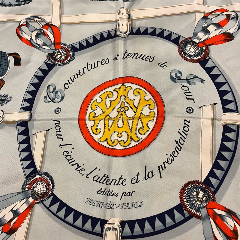 Hermes愛馬仕90公分絲巾.十匹馬圖案.二手-5