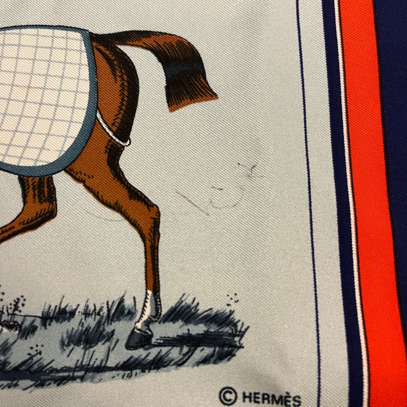 Hermes愛馬仕90公分絲巾.十匹馬圖案.二手-9