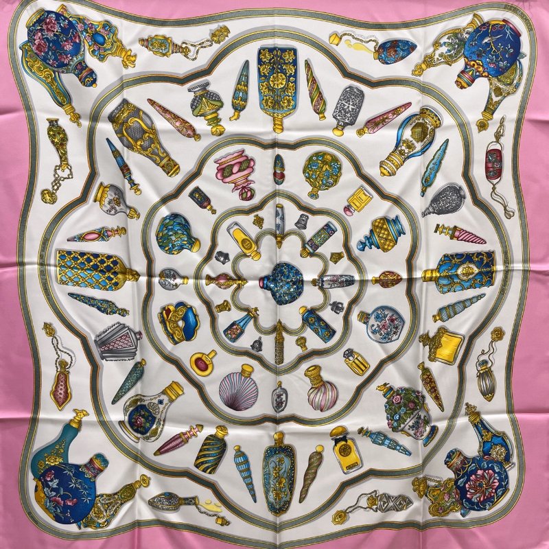 HERMES 愛馬仕 粉色香水方巾/絲巾-5