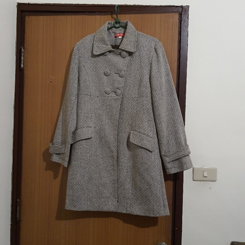 咖啡色雙排扣長版外套-0