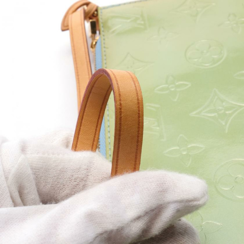 【日本直送】中古LOUIS VUITTON[B]列剋星敦 monogram vernis 淡藍色 手包 皮革 淺藍色-6
