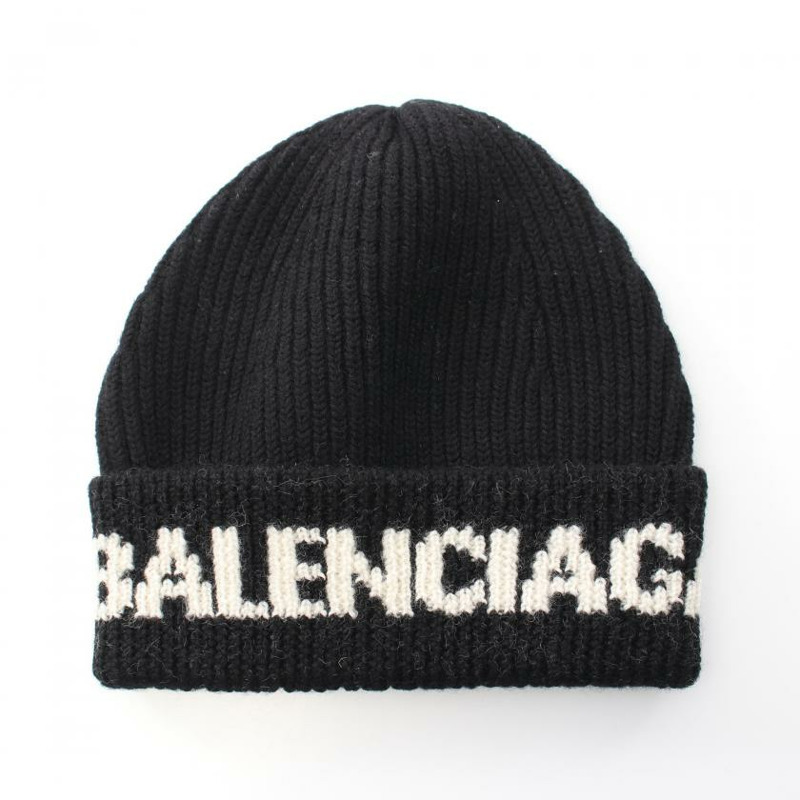 【日本直送】中古BALENCIAGA[B]針織帽 針織帽 logo 羊毛 黑色 白色-0