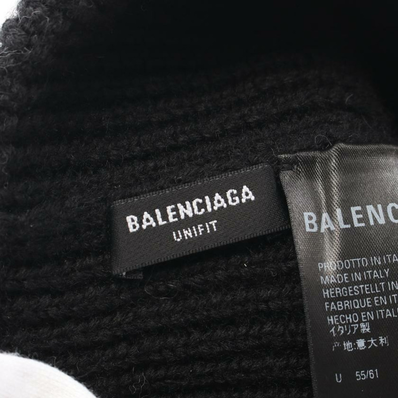 【日本直送】中古BALENCIAGA[B]針織帽 針織帽 logo 羊毛 黑色 白色-2