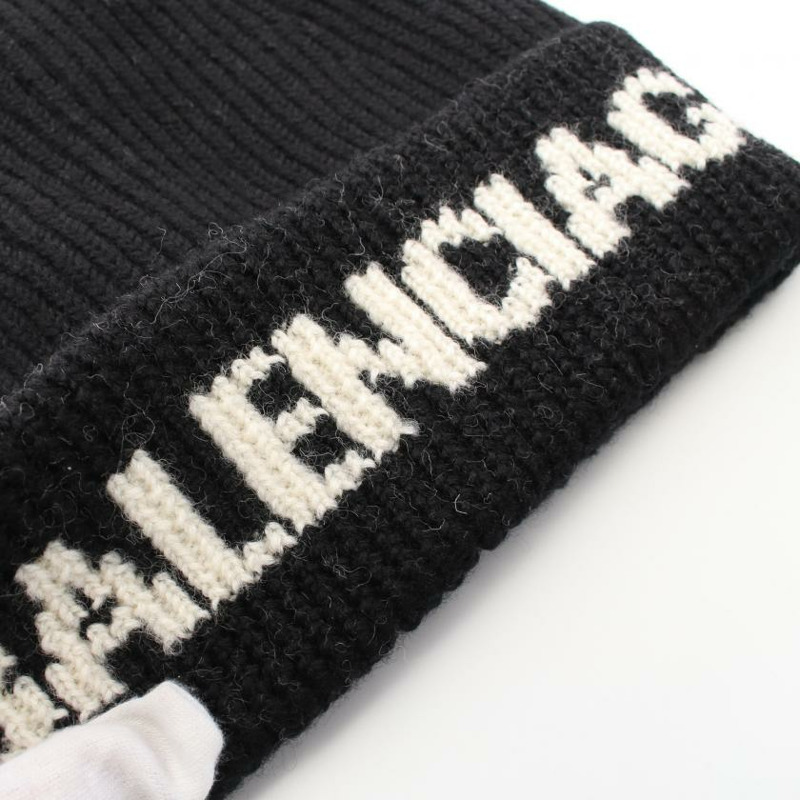 【日本直送】中古BALENCIAGA[B]針織帽 針織帽 logo 羊毛 黑色 白色-4