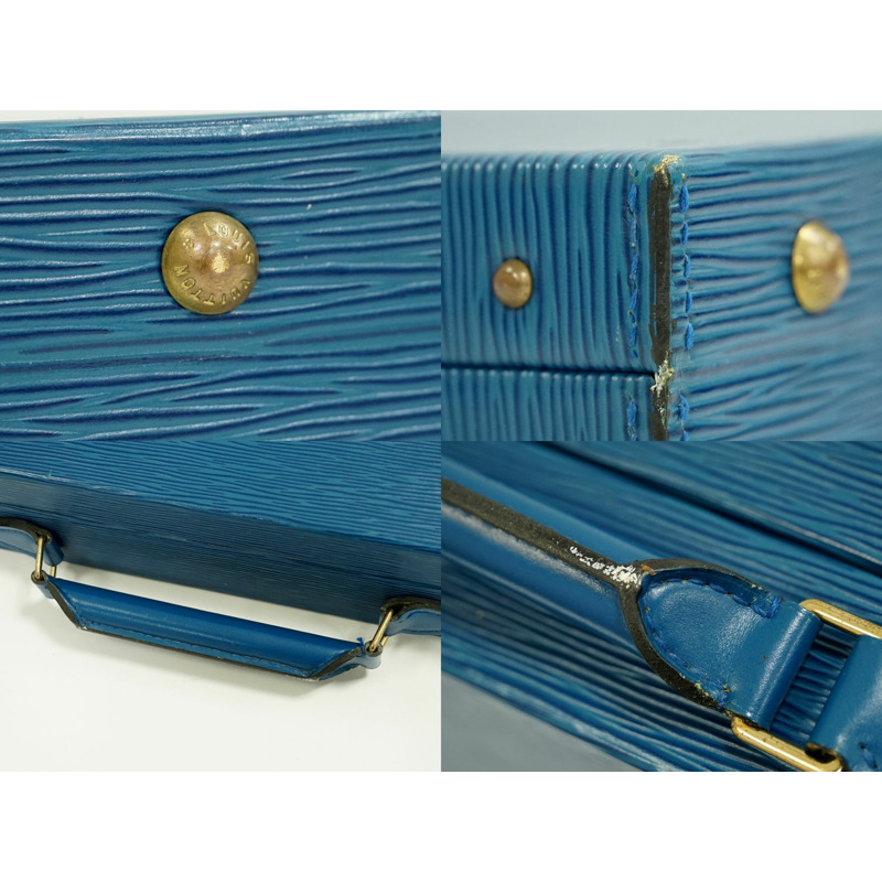 真正的路易威登 LOUIS VUITTON LV epi 皮革後備箱公文包手提包托萊多藍色威登包二手-4