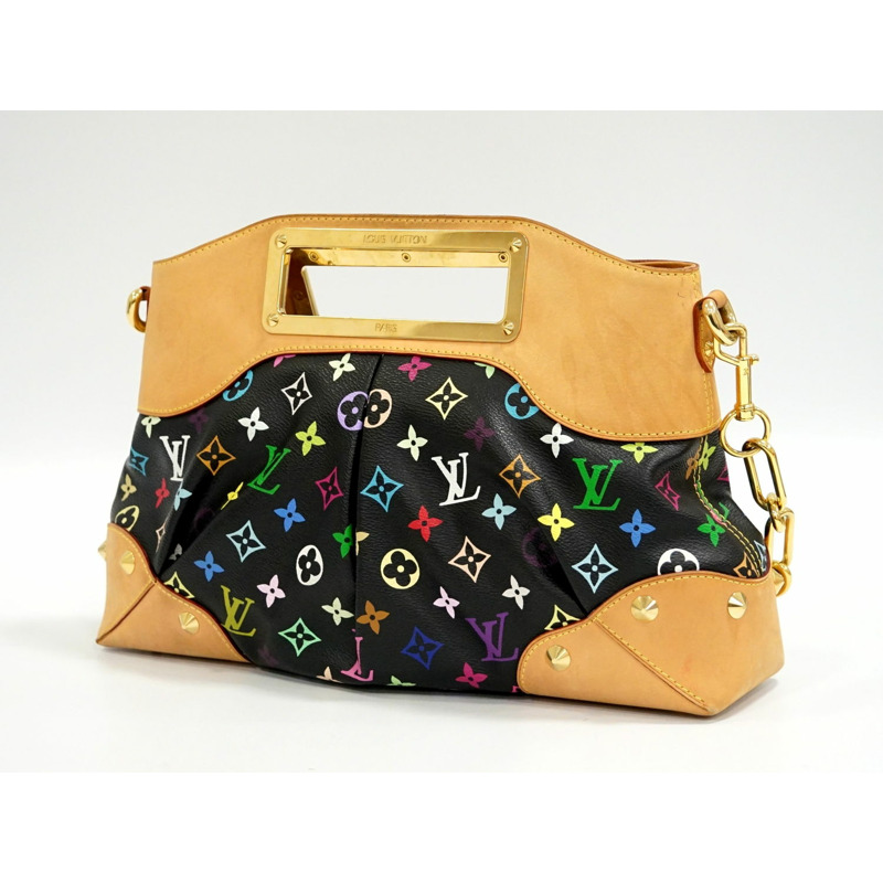 正品路易威登路易威登 LV Judy MM 交織字母多色 2WAY 單肩包手提包黑色 M40256 Judy Vuitton 包二手-1