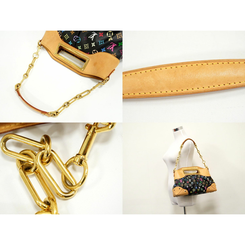 正品路易威登路易威登 LV Judy MM 交織字母多色 2WAY 單肩包手提包黑色 M40256 Judy Vuitton 包二手-4