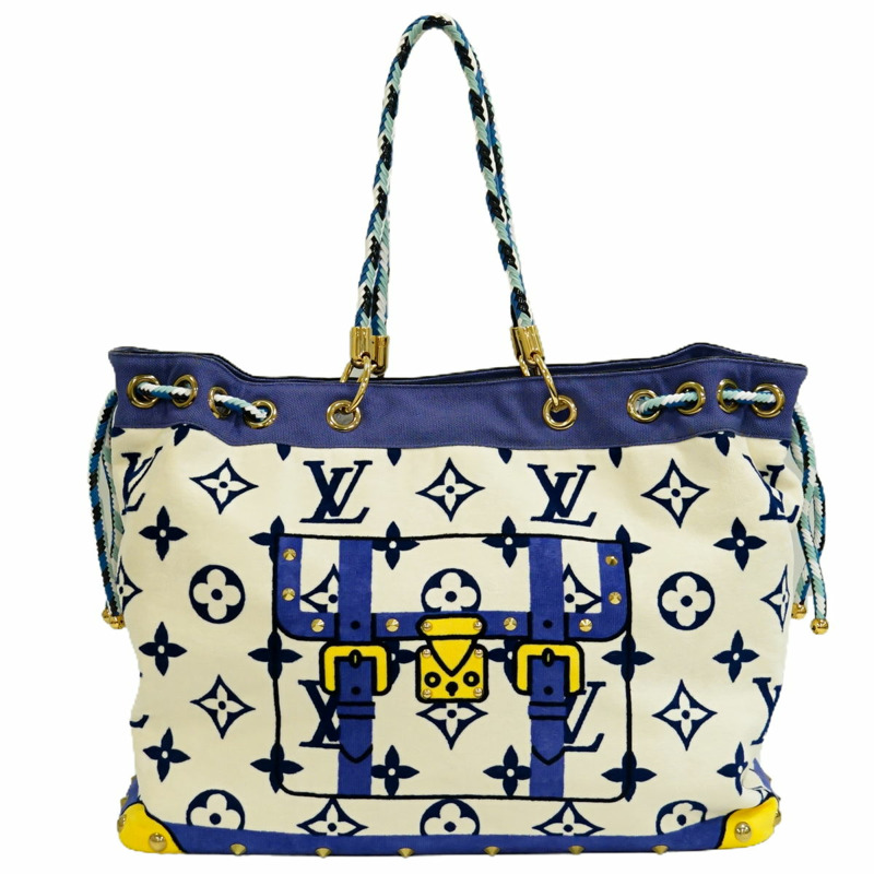 真正的路易威登 LOUIS VUITTON LV Eponge 交織字母樁手提包單肩包白色藍色 M92097 Eponge Vuitton 包二手-0