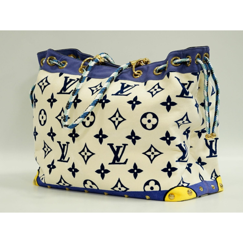 真正的路易威登 LOUIS VUITTON LV Eponge 交織字母樁手提包單肩包白色藍色 M92097 Eponge Vuitton 包二手-1