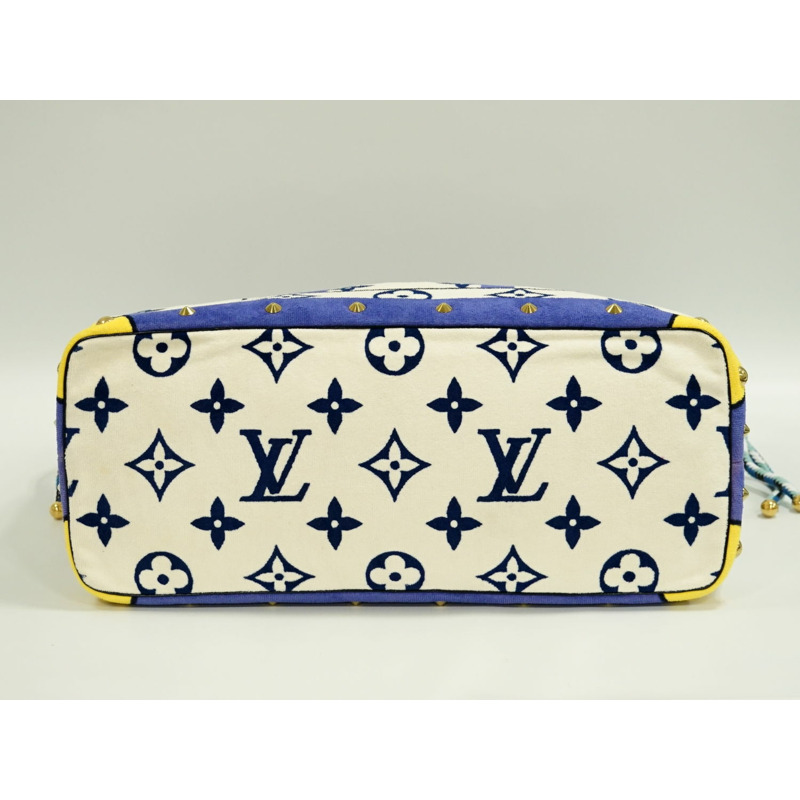 真正的路易威登 LOUIS VUITTON LV Eponge 交織字母樁手提包單肩包白色藍色 M92097 Eponge Vuitton 包二手-2