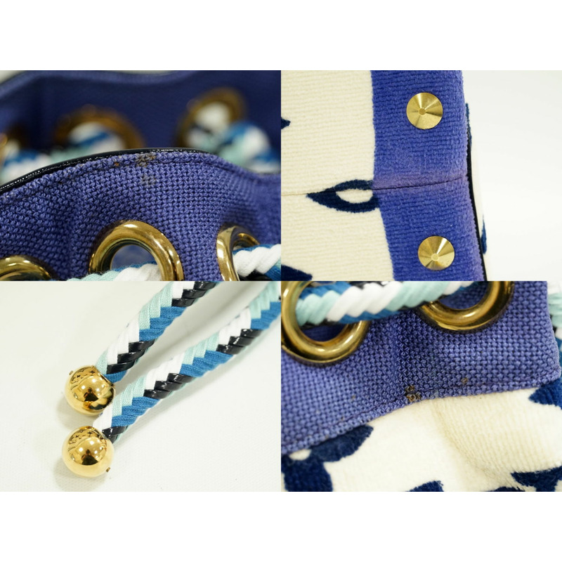 真正的路易威登 LOUIS VUITTON LV Eponge 交織字母樁手提包單肩包白色藍色 M92097 Eponge Vuitton 包二手-3