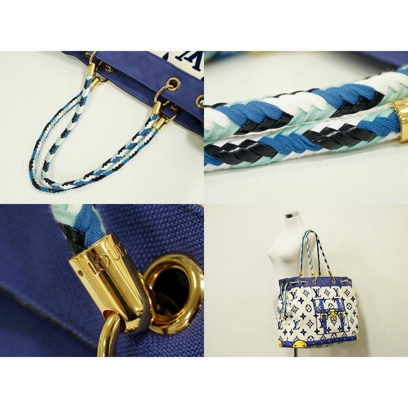 真正的路易威登 LOUIS VUITTON LV Eponge 交織字母樁手提包單肩包白色藍色 M92097 Eponge Vuitton 包二手-4