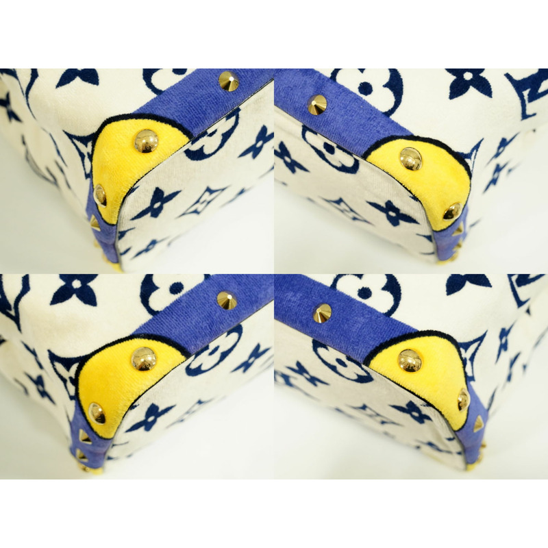 真正的路易威登 LOUIS VUITTON LV Eponge 交織字母樁手提包單肩包白色藍色 M92097 Eponge Vuitton 包二手-6