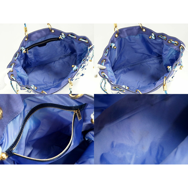 真正的路易威登 LOUIS VUITTON LV Eponge 交織字母樁手提包單肩包白色藍色 M92097 Eponge Vuitton 包二手-7