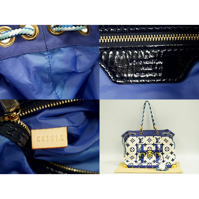 真正的路易威登 LOUIS VUITTON LV Eponge 交織字母樁手提包單肩包白色藍色 M92097 Eponge Vuitton 包二手-8