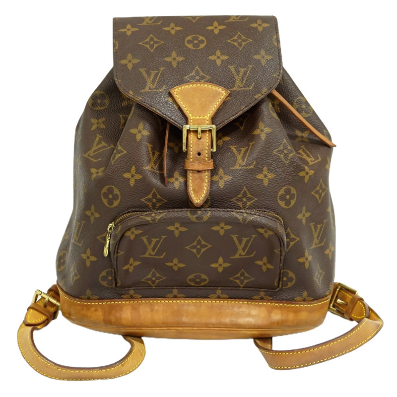 正品路易威登 LOUIS VUITTON LV Montsuri MM 帆布背包背包交織字母棕色 M51136 Montsouris Vuitton 包二手-0
