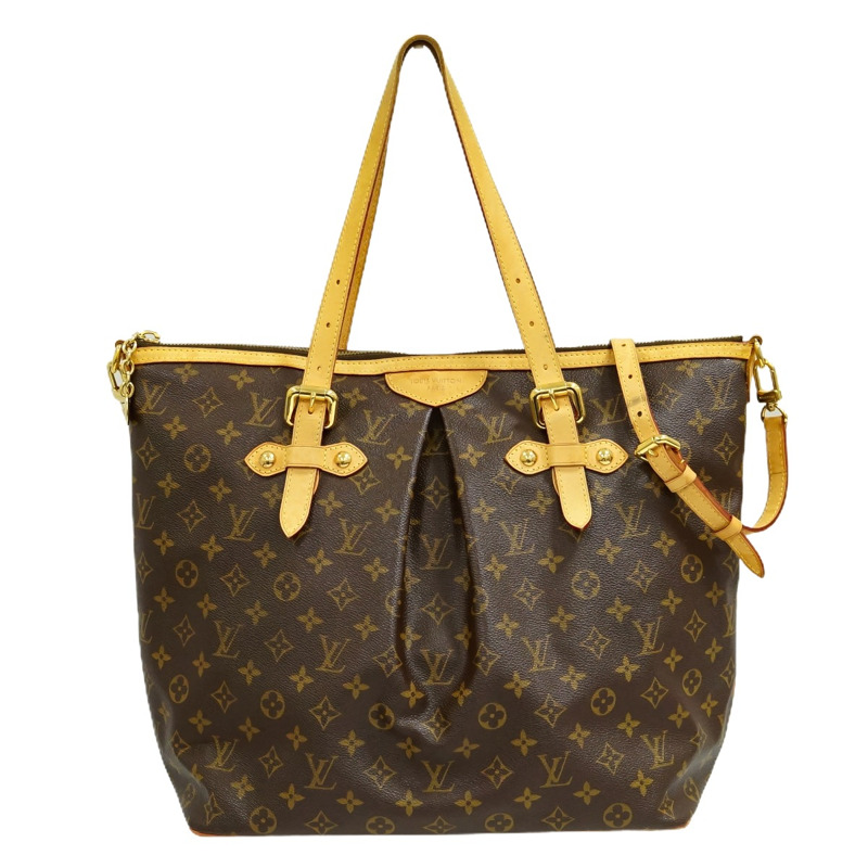 正品路易威登 LOUIS VUITTON LV Palermo GM Monogram 2WAY 單肩包手提包棕色 M40146 Palermo Vuitton 二手-0