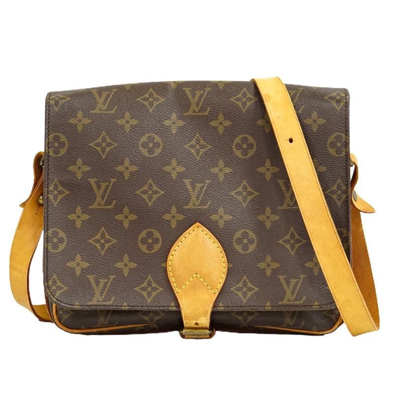 正品 Louis Vuitton LOUIS VUITTON LV cult Sière 26 GM 交織字母單肩包 pochette 棕色 M51252 Cartouchiere Vuitton 包二手-0