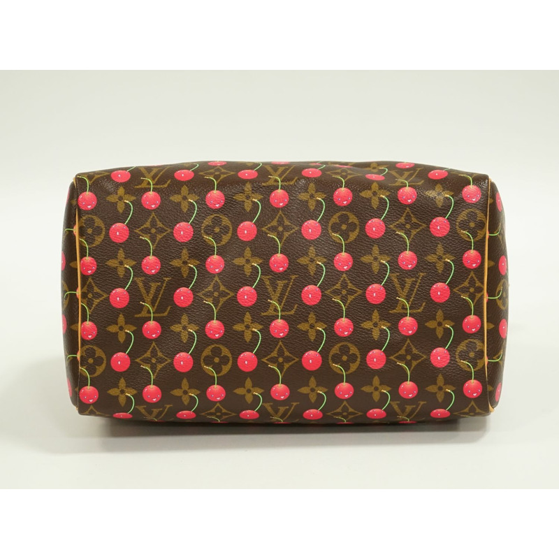 正品路易威登 LOUIS VUITTON LV Speedy 25 交織字母櫻桃手提包迷你波士頓包棕色紅色 M95009 Speedy Vuitton 包二手-2