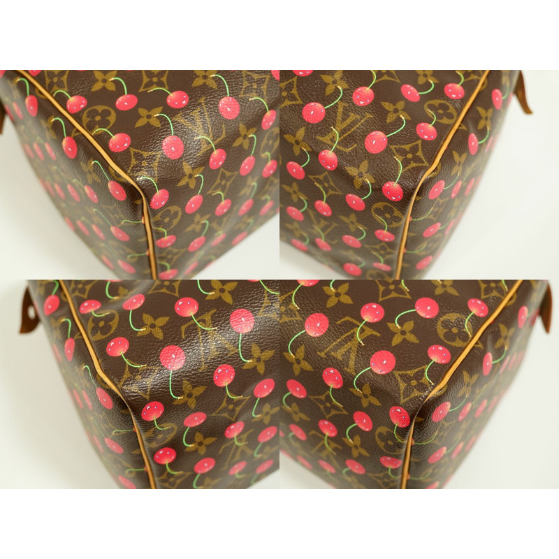 正品路易威登 LOUIS VUITTON LV Speedy 25 交織字母櫻桃手提包迷你波士頓包棕色紅色 M95009 Speedy Vuitton 包二手-6