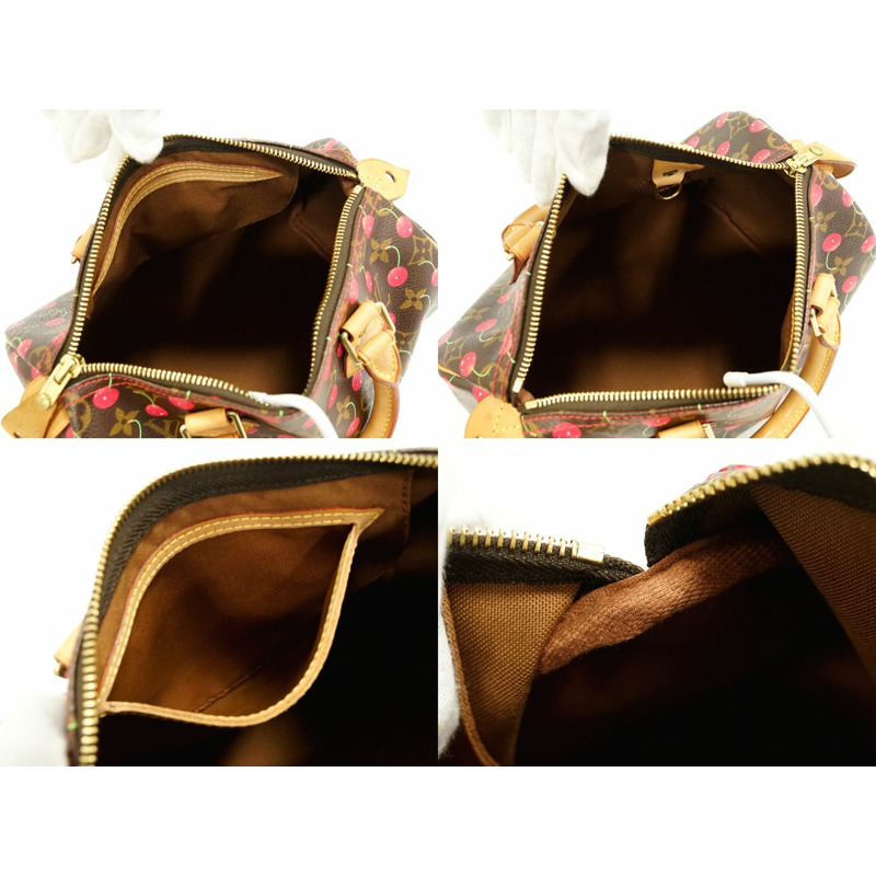 正品路易威登 LOUIS VUITTON LV Speedy 25 交織字母櫻桃手提包迷你波士頓包棕色紅色 M95009 Speedy Vuitton 包二手-7