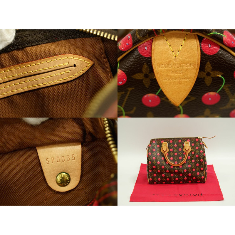 正品路易威登 LOUIS VUITTON LV Speedy 25 交織字母櫻桃手提包迷你波士頓包棕色紅色 M95009 Speedy Vuitton 包二手-8