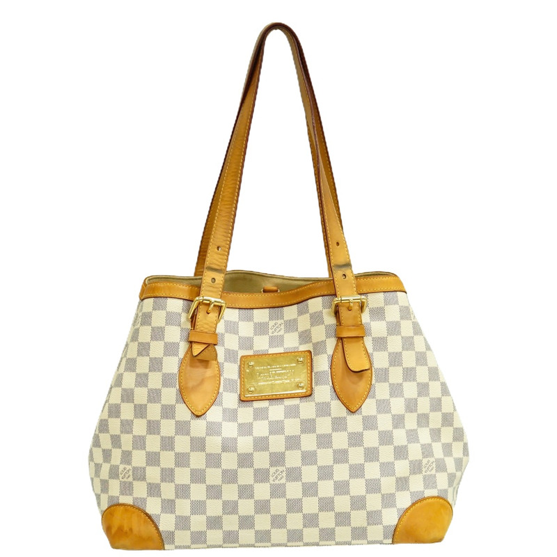正品路易威登 LOUIS VUITTON LV Hampstead MM Damier Azur 手提包手提包白色 N51206 Hampstead Vuitton 包二手-0