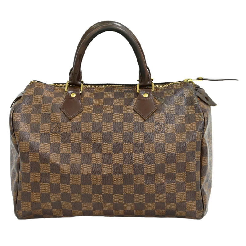 正品路易威登 LOUIS VUITTON LV 老款 Speedy 30 Damier Ebene 手提包迷你波士頓包棕色 N41531 Speedy Vuitton 包二手-0