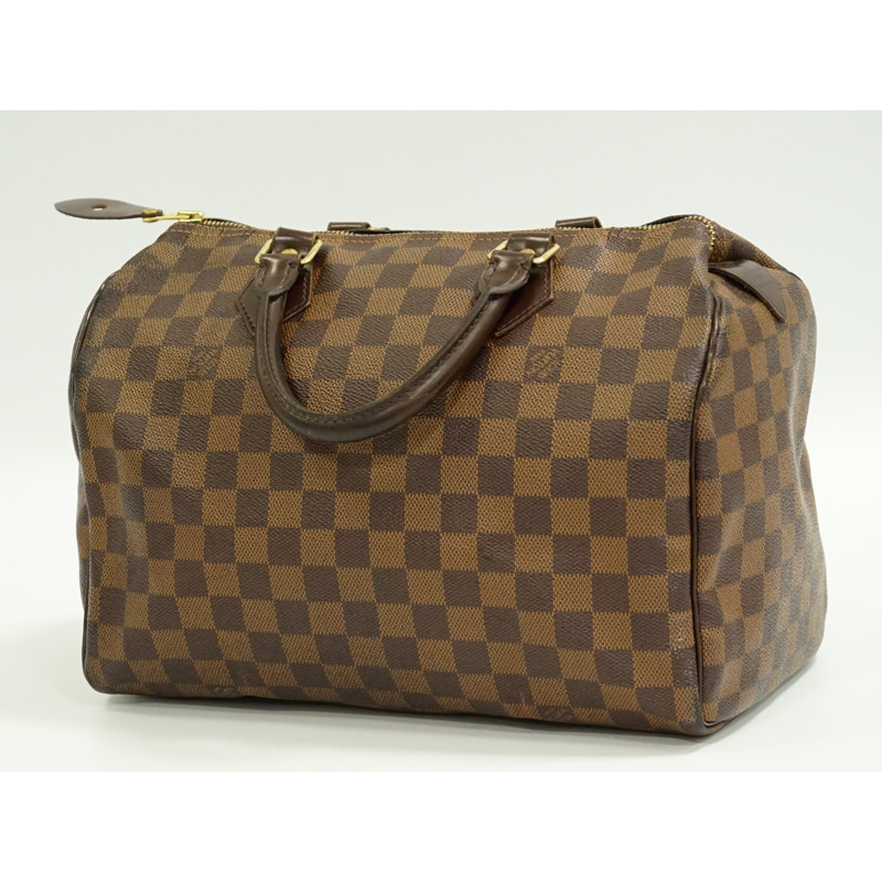 正品路易威登 LOUIS VUITTON LV 老款 Speedy 30 Damier Ebene 手提包迷你波士頓包棕色 N41531 Speedy Vuitton 包二手-1