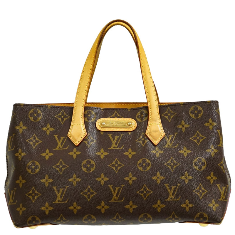 真正的路易威登 LOUIS VUITTON LV 威爾希爾 PM 交織字母手提包手提包棕色 M45643 威爾希爾威登包二手-0