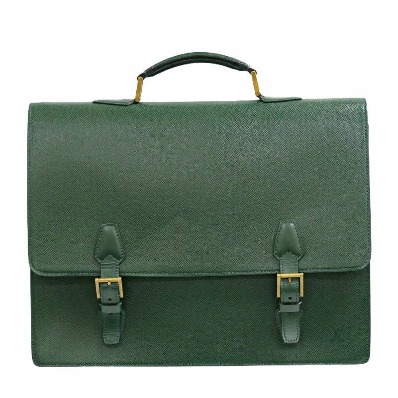 正品路易威登 LOUIS VUITTON LV Tashkent taiga 皮革商務包公文包手提包 Episea 綠色 M30084 Tachkent Vuitton 包二手-0