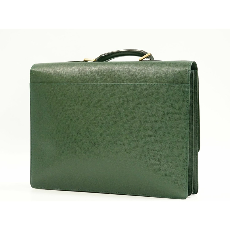 正品路易威登 LOUIS VUITTON LV Tashkent taiga 皮革商務包公文包手提包 Episea 綠色 M30084 Tachkent Vuitton 包二手-1