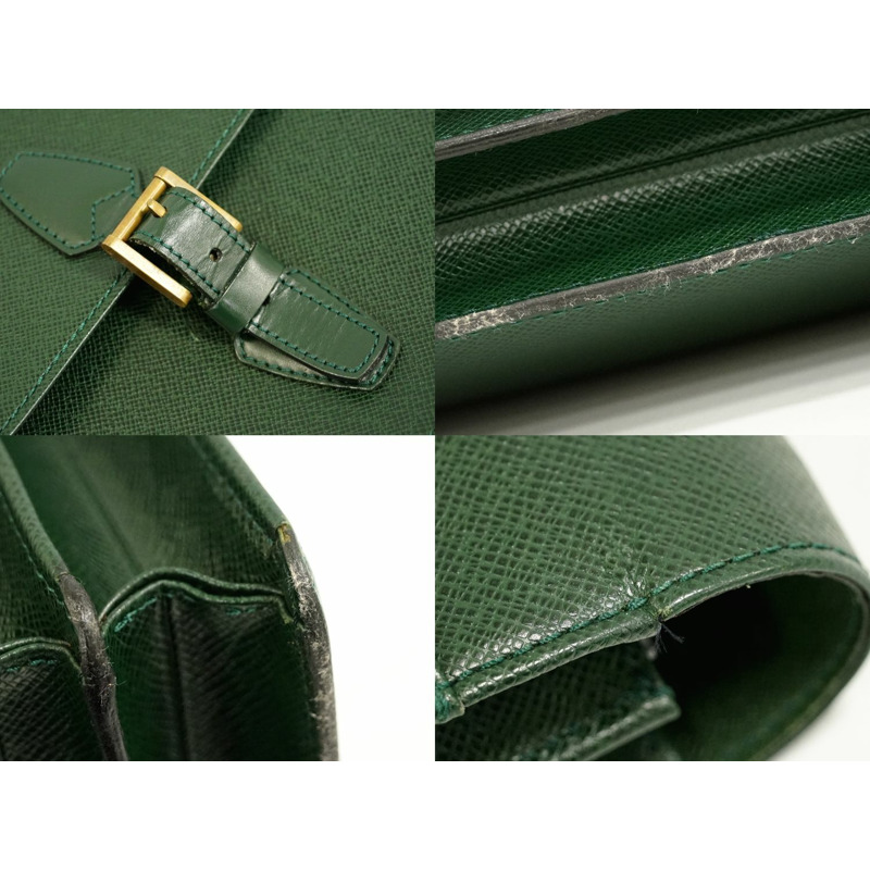 正品路易威登 LOUIS VUITTON LV Tashkent taiga 皮革商務包公文包手提包 Episea 綠色 M30084 Tachkent Vuitton 包二手-3