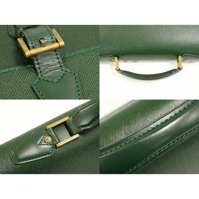 正品路易威登 LOUIS VUITTON LV Tashkent taiga 皮革商務包公文包手提包 Episea 綠色 M30084 Tachkent Vuitton 包二手-4