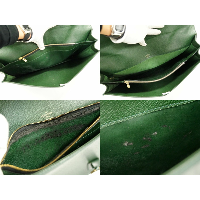 正品路易威登 LOUIS VUITTON LV Tashkent taiga 皮革商務包公文包手提包 Episea 綠色 M30084 Tachkent Vuitton 包二手-7