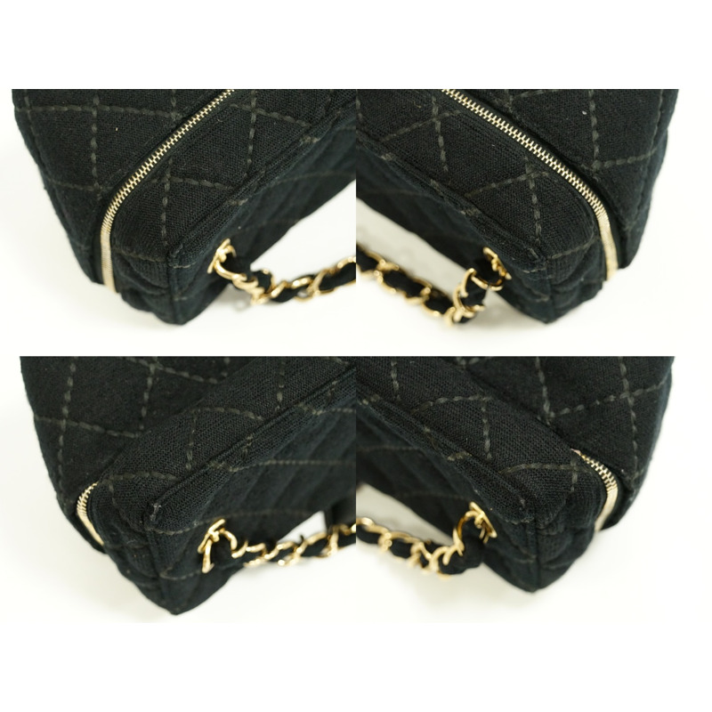 真貨香奈兒 CHANEL 這裡標記鏈化妝包手提包化妝品門反毛皮革黑色 Coco Mark 包二手貨-5