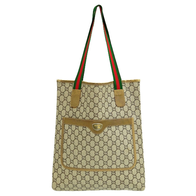 正品 Gucci GUCCI Sherry line Old Gucci GG plus 手提包單肩包米色 Shelly Line 包二手-0