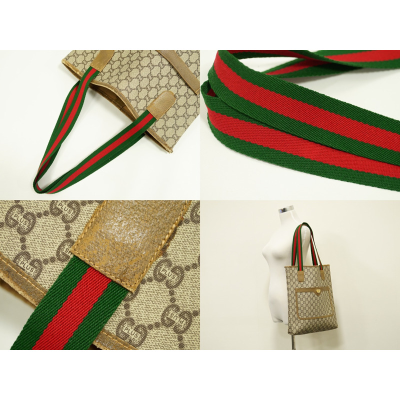 正品 Gucci GUCCI Sherry line Old Gucci GG plus 手提包單肩包米色 Shelly Line 包二手-4