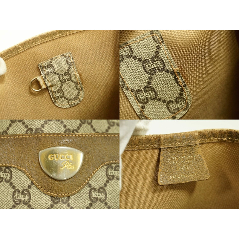 正品 Gucci GUCCI Sherry line Old Gucci GG plus 手提包單肩包米色 Shelly Line 包二手-8